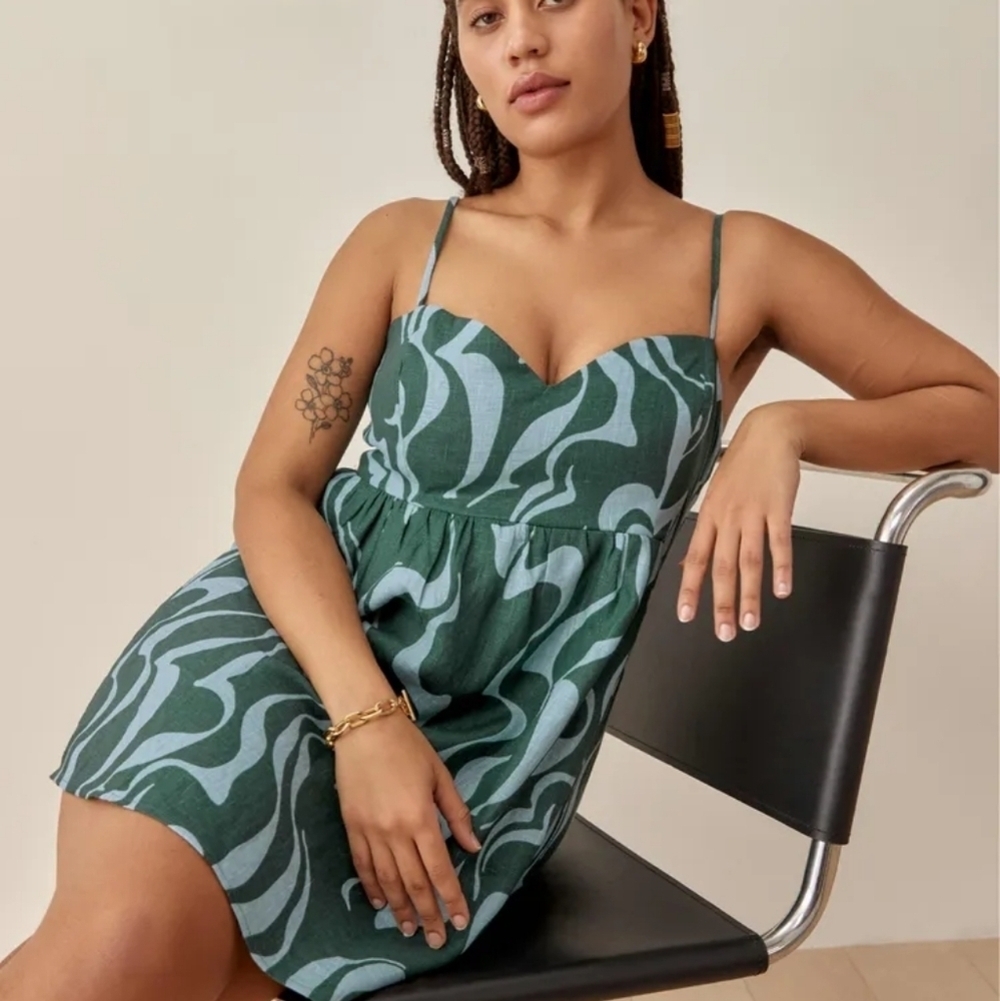 Reformation Martin Linen Dress in Mirage size 0 NWT